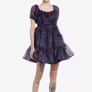 NWT Hot Topic Cosmic Aura Galaxy Tiered Organza Dress Size Small